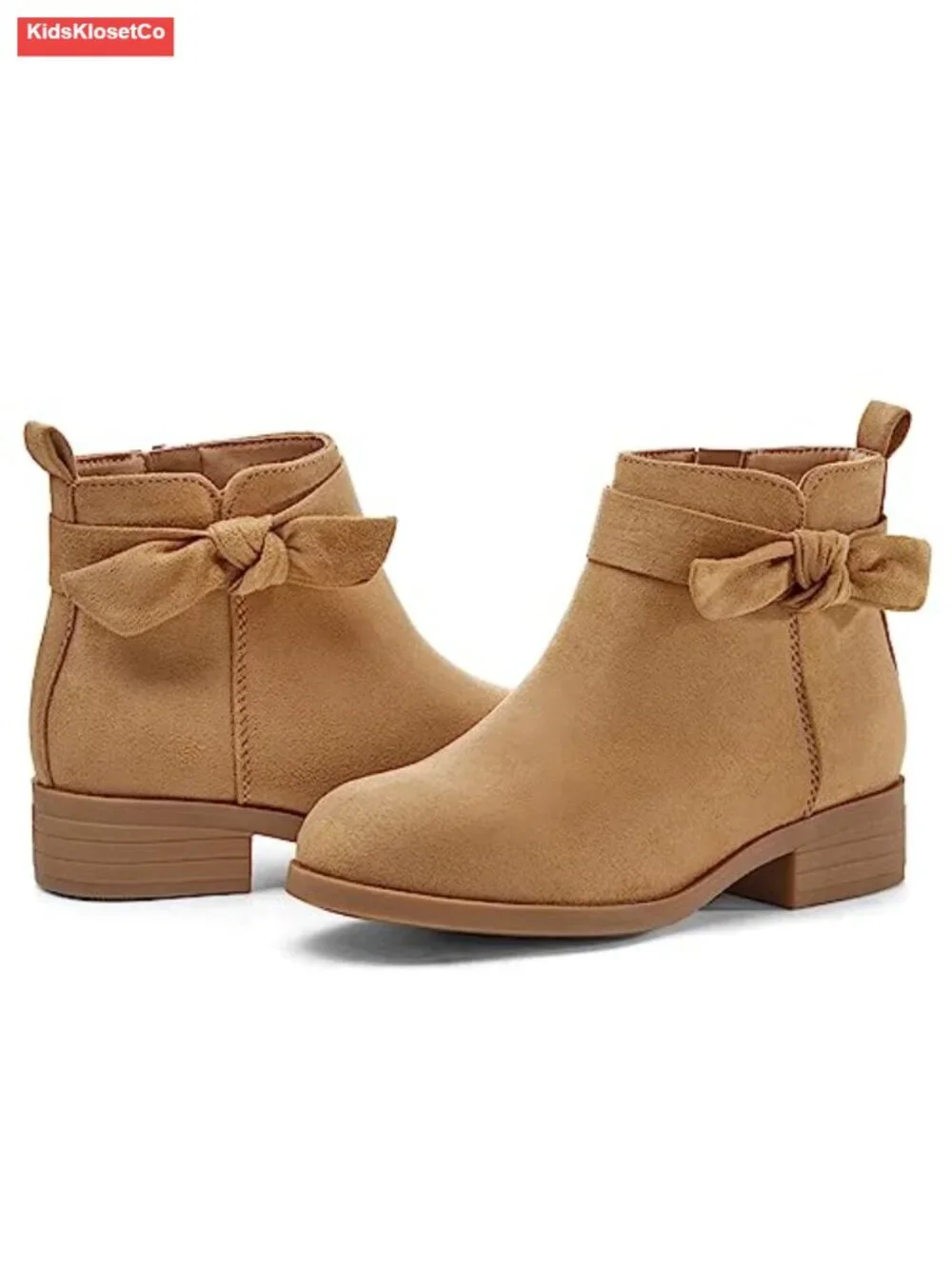 Girls Toddler Ankle Boots Low Chunky Heel Side Zipper Cute Bowknot Faux Suede